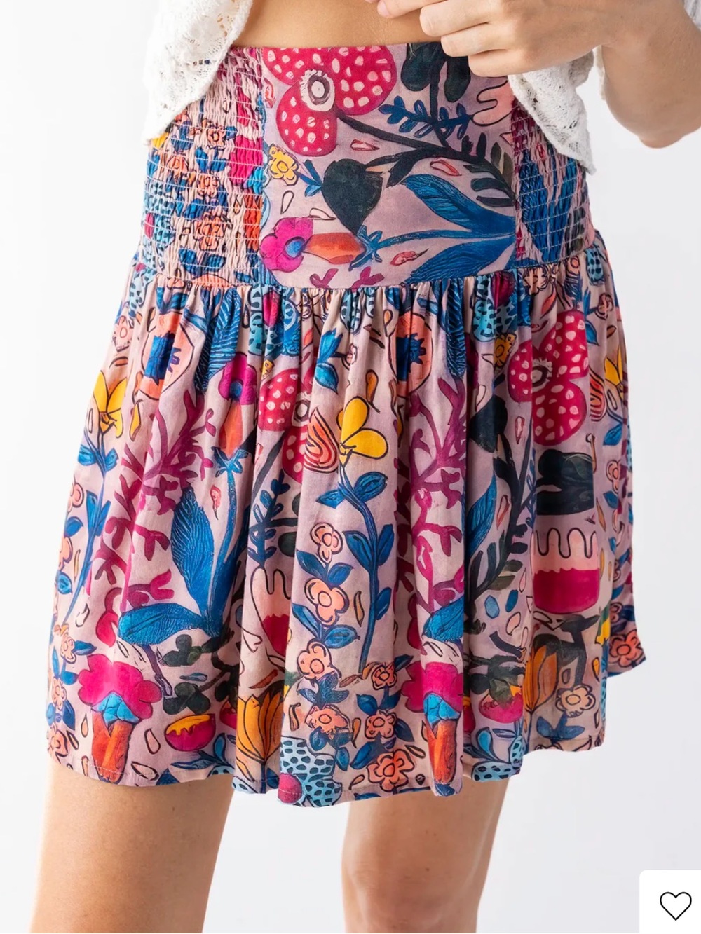 NATURAL LIFE Pink Floral Mini Skirt with Blue and Yellow Accents
